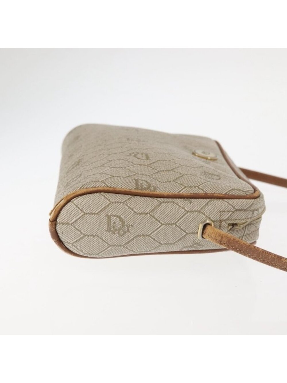 Authentic Christian Dior Honeycomb Canvas Shoulder Bag PVC Beige Gold - Picture 10 of 16